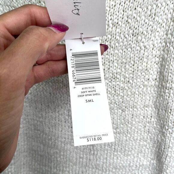 Eileen Fisher Tank Top Women's S White Cotton Tape Yarn Knit Sleeveless Crop NWT - Picture 4 of 6